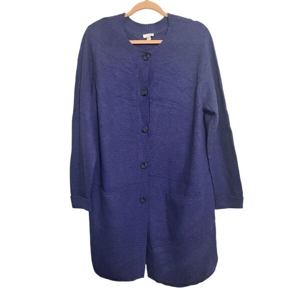 J. Jill Blue Long Fit Button Up Sweater Cardigan. L - Picture 1 of 10